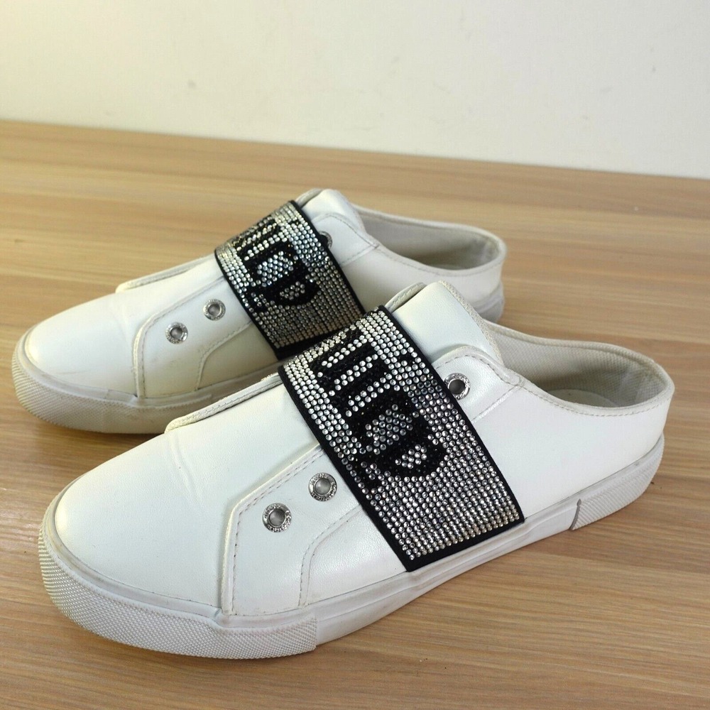 Juicy Couture Shoes Womens Leather 6.5 White Sneaker Mules Studded Logo Charliez